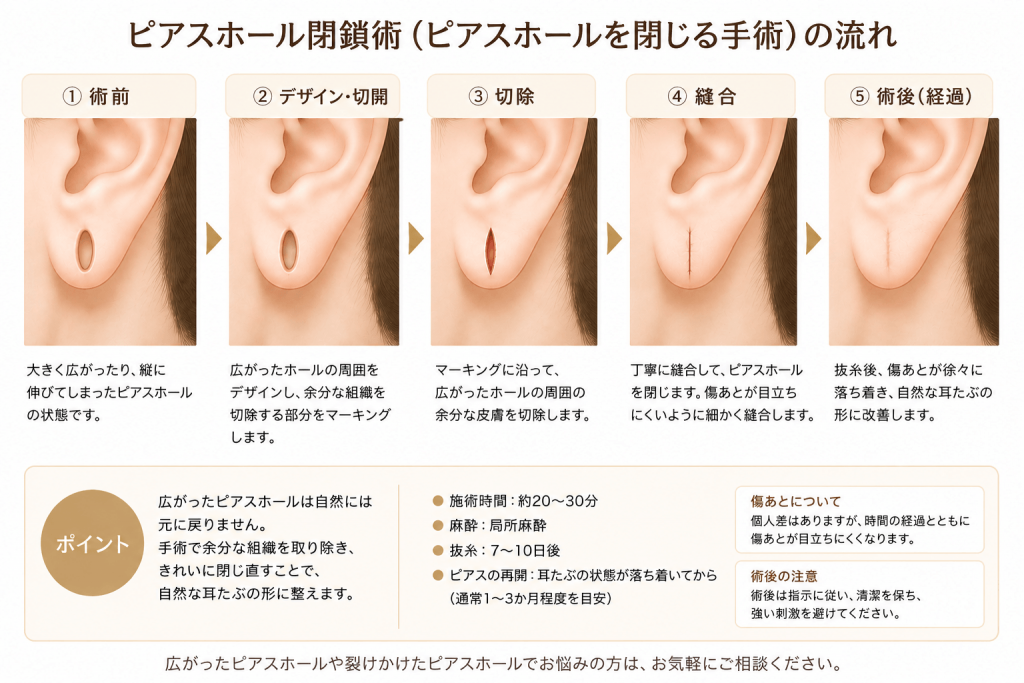 ピアスホールを塞ぐ手術