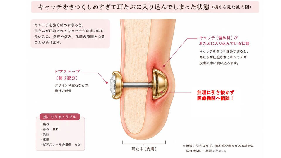 ピアスが耳たぶに入り込んでしまった状態